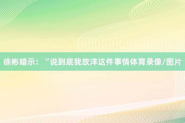 徐彬暗示：“说到底我放洋这件事情体育录像/图片