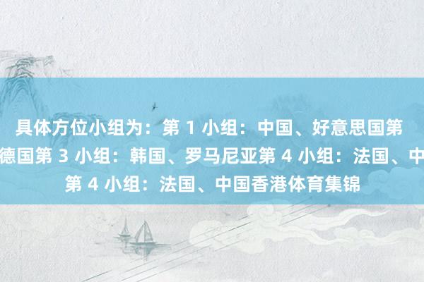具体方位小组为:第 1 小组:中国、好意思国第 2 小组:日本、德国第 3 小组:韩国、罗马尼亚第 4 小组:法国、中国香港体育集锦